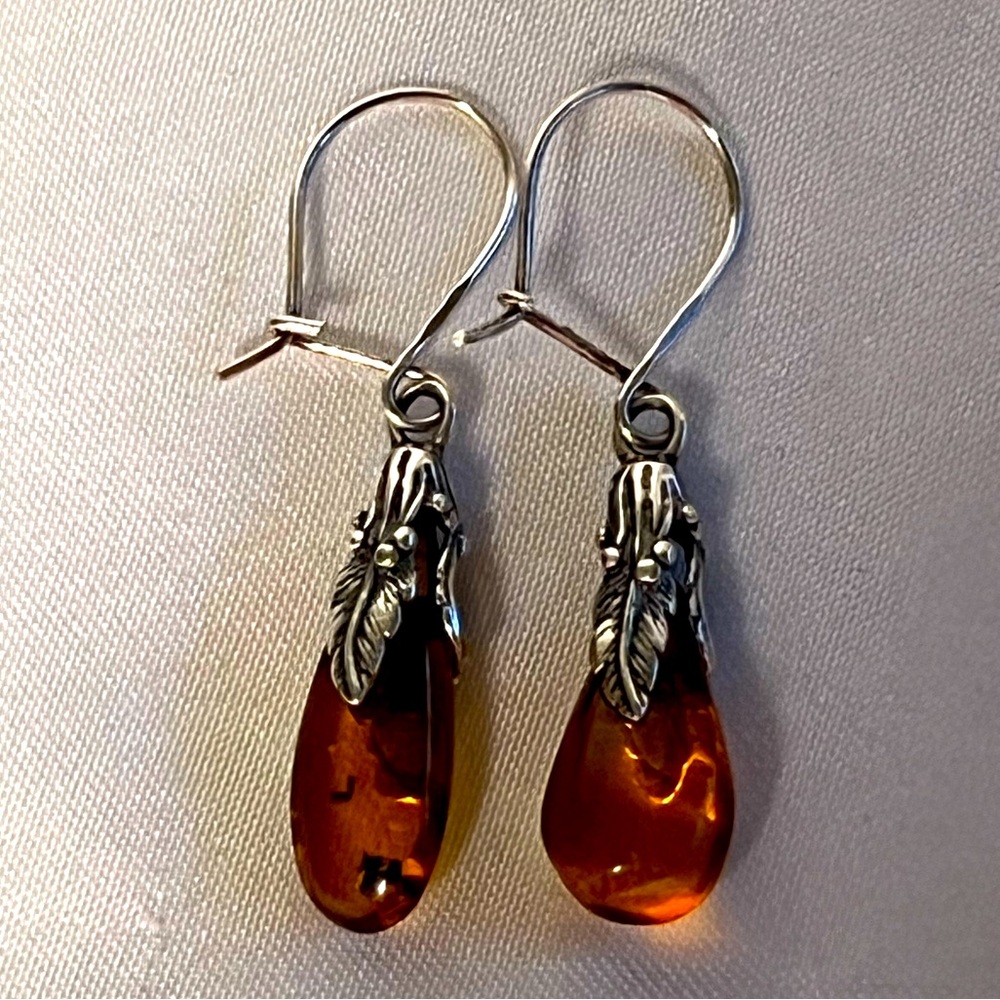 Sterling Silver and Amber Earrings